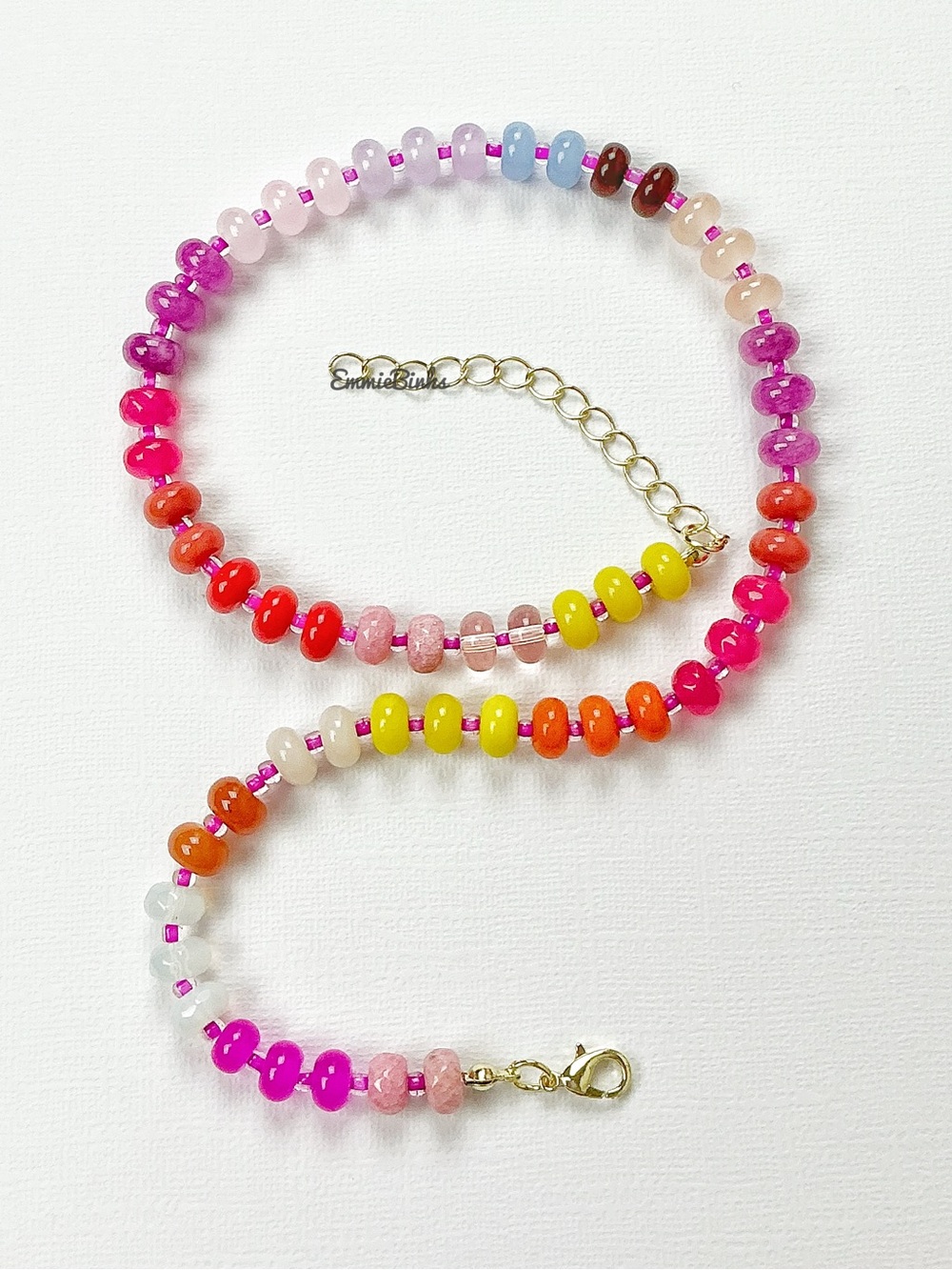 New Anthropologie Beaded Glass & Gemstone Dopamine Rainbow Necklace - Picture 4 of 13